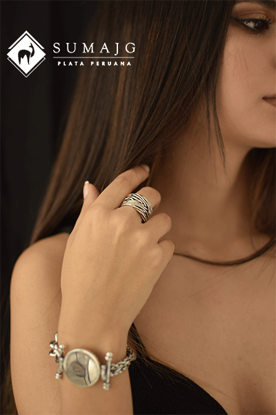 Pulsera de plata envejecida con dije de Circulo (17250-003)
