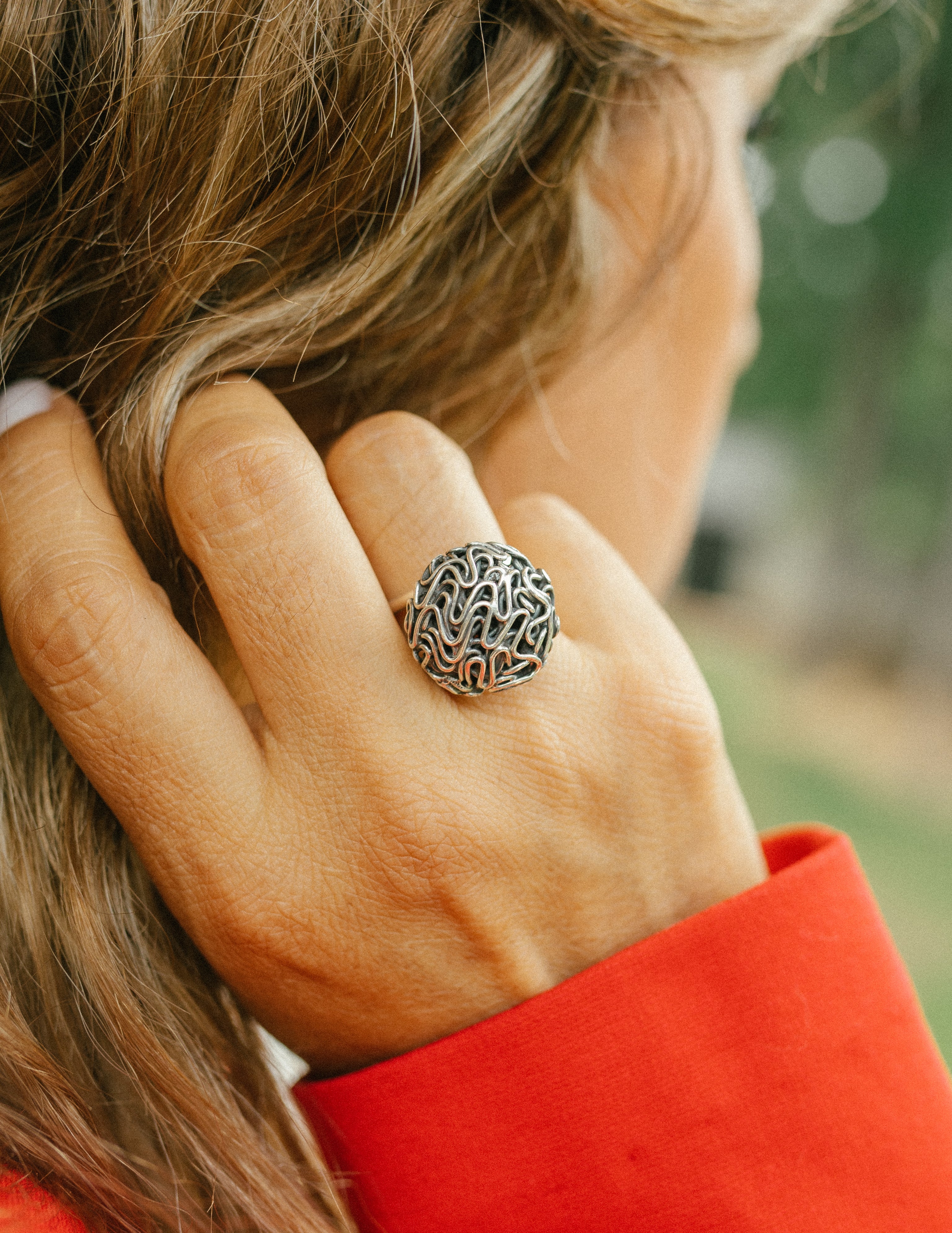 Anillo de media bola envejecido (01600-083)