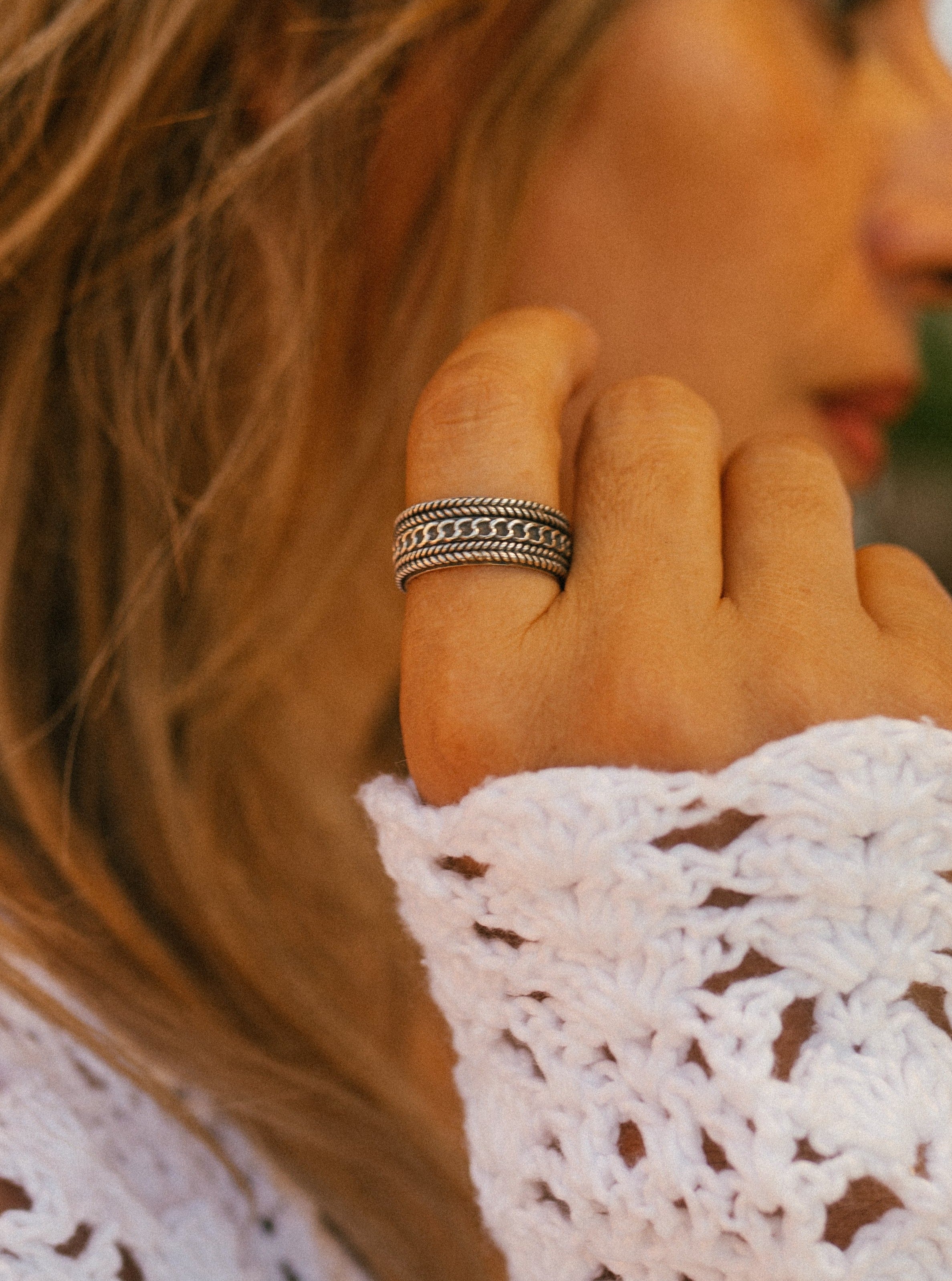Anillo cadena plata envejecida (01400-088)