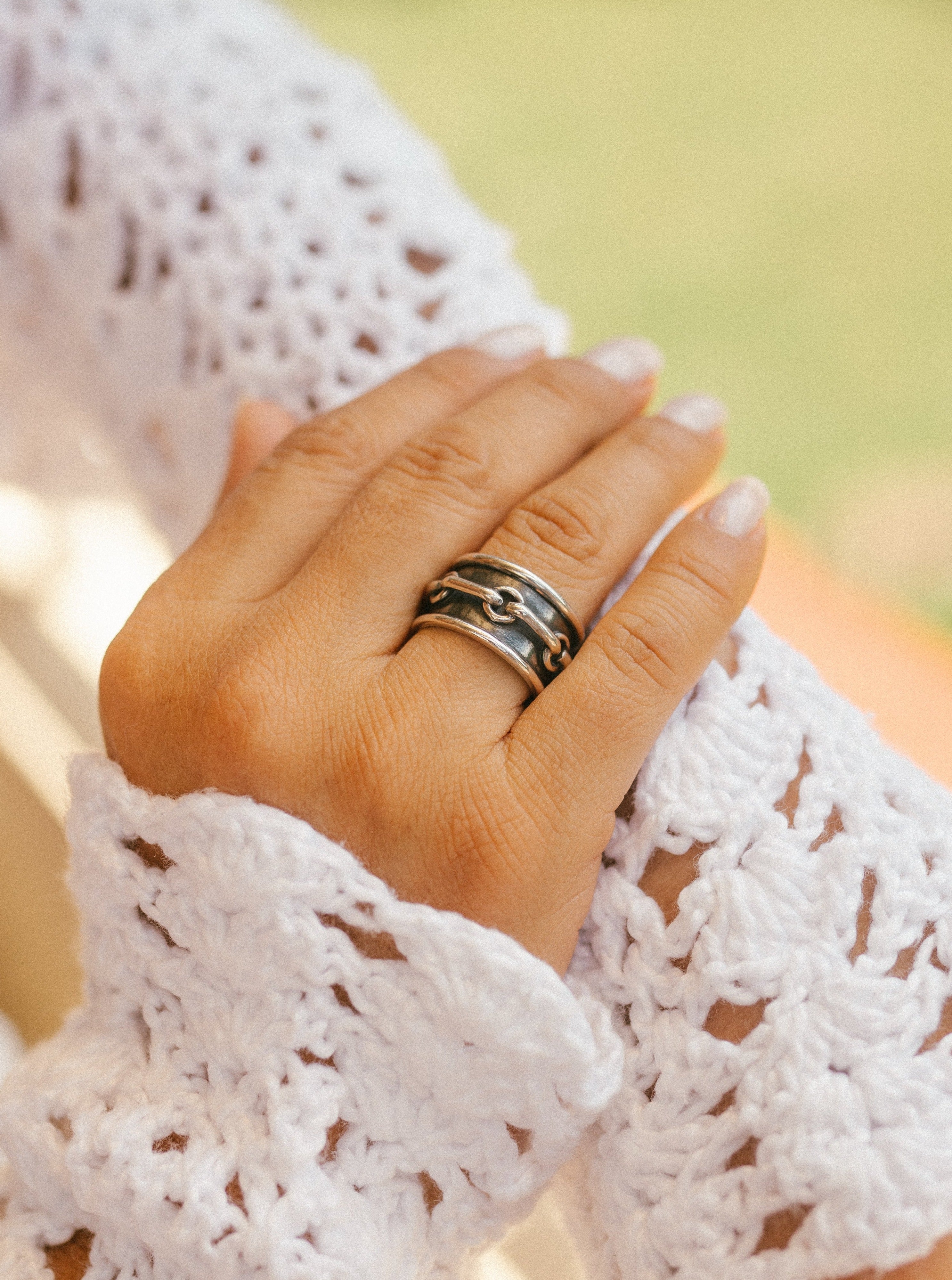 Anillo cadena plata envejecida (01475-109)