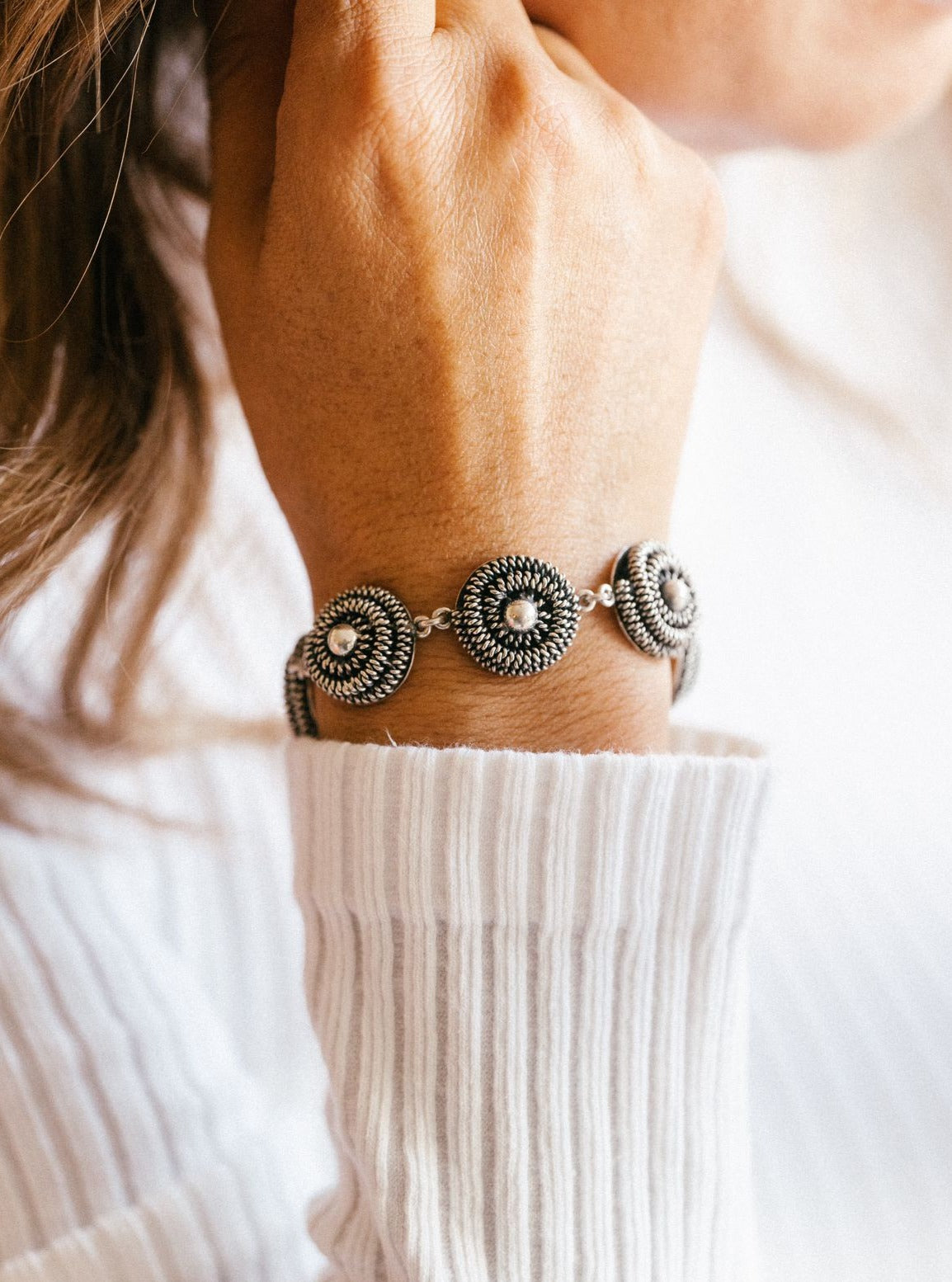 pulsera de plata de Circulos envejecida (171600-012)