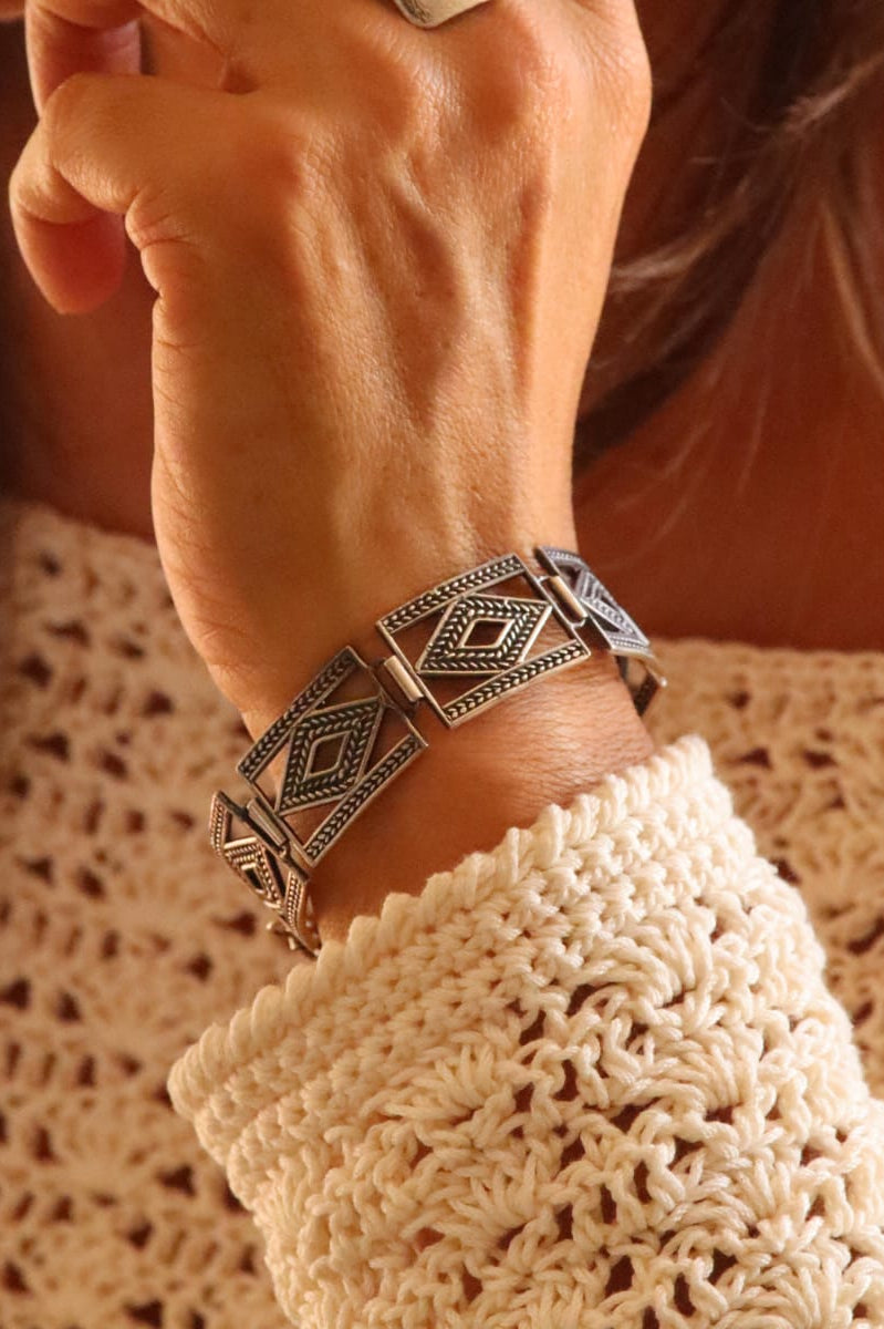 Pulsera de plata envejecida diseño rectangular (171651-059)