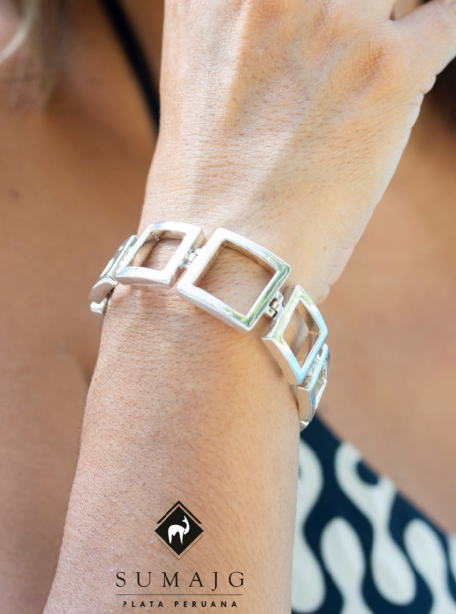 Pulsera de plata cuadrados (171650-058)