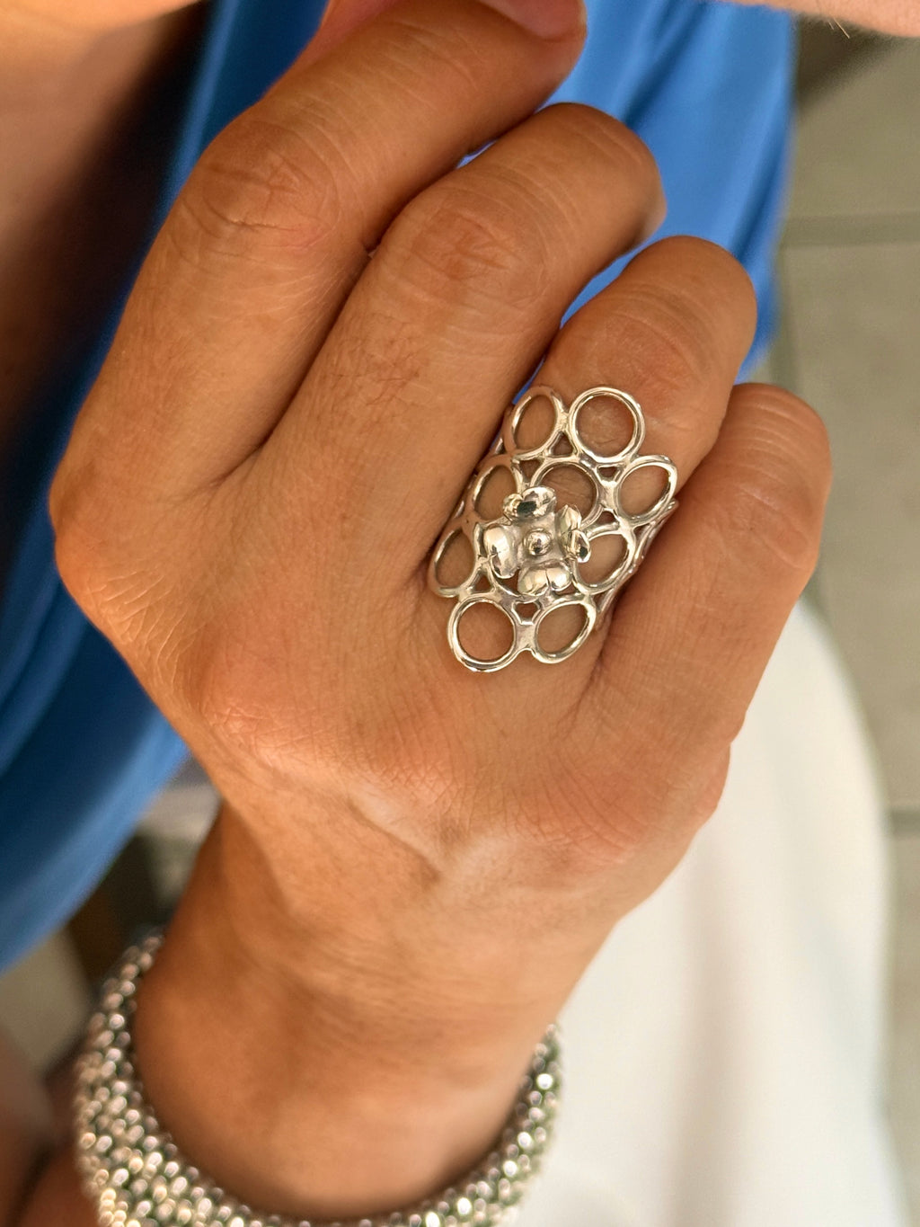 (01300-530) Anillo de Plata con Flor