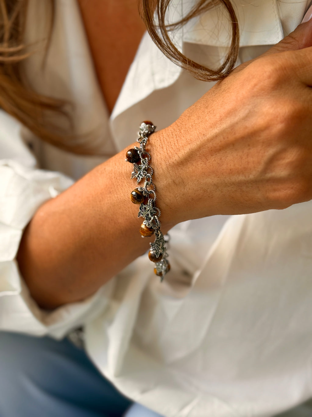 (171150-22.70) Pulsera de Corazón con Piedra Ojo de Tigre