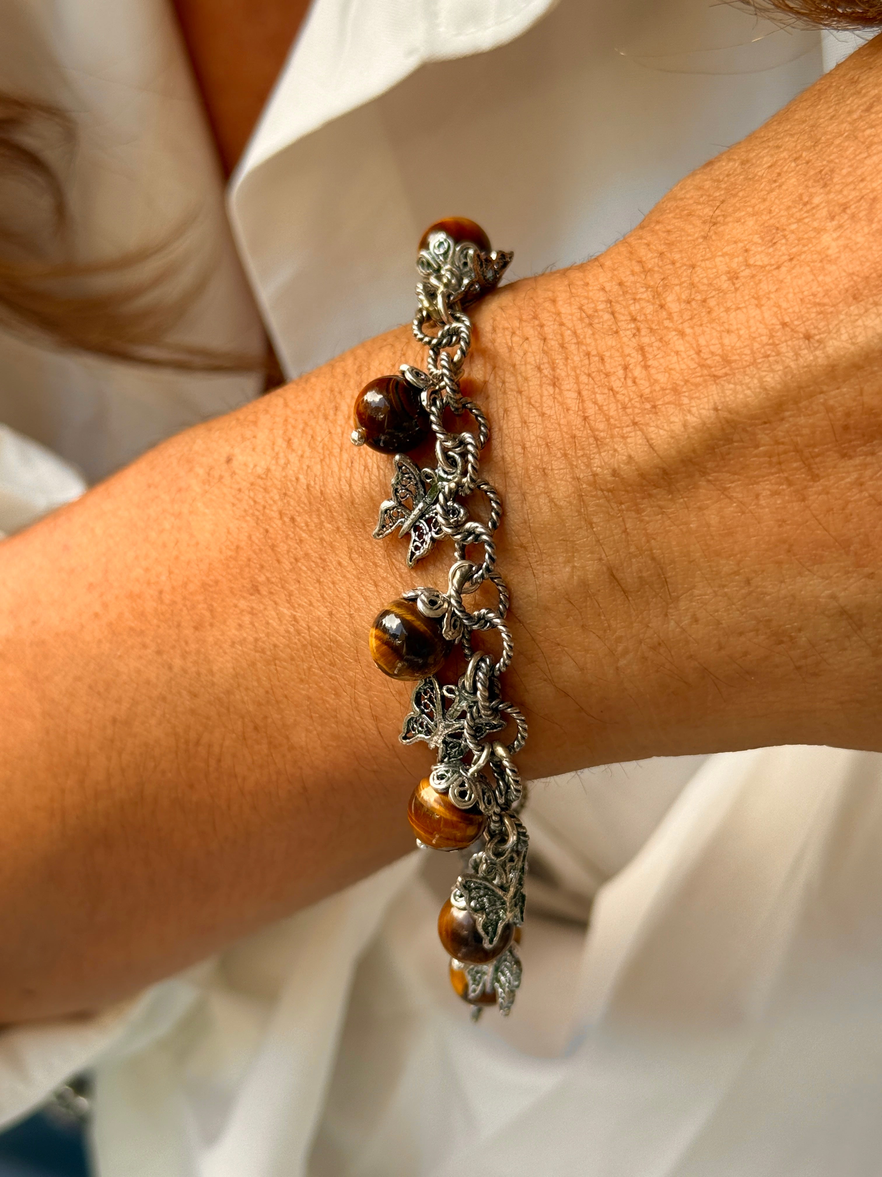 (171150-22.70) Pulsera de Corazón con Piedra Ojo de Tigre