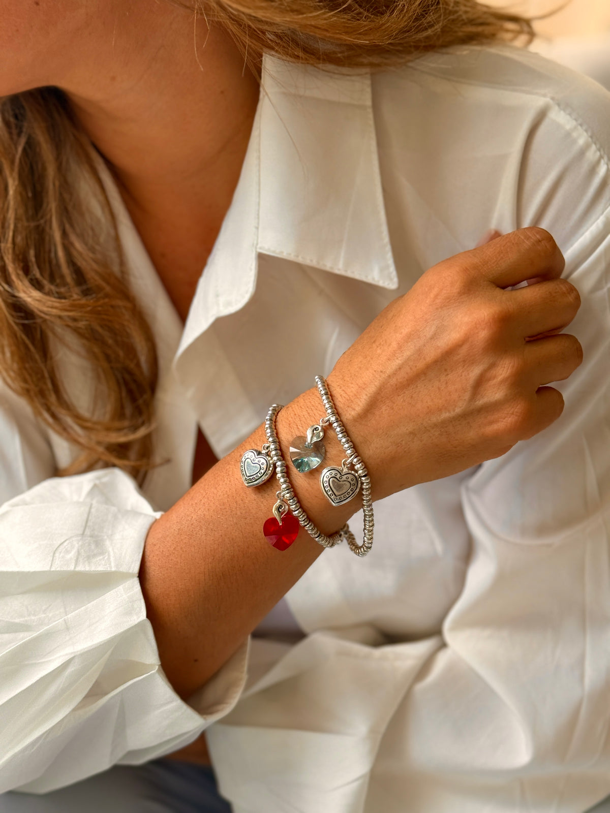 (171000-135) Pulsera de Doble Corazón con Piedra Swarovski