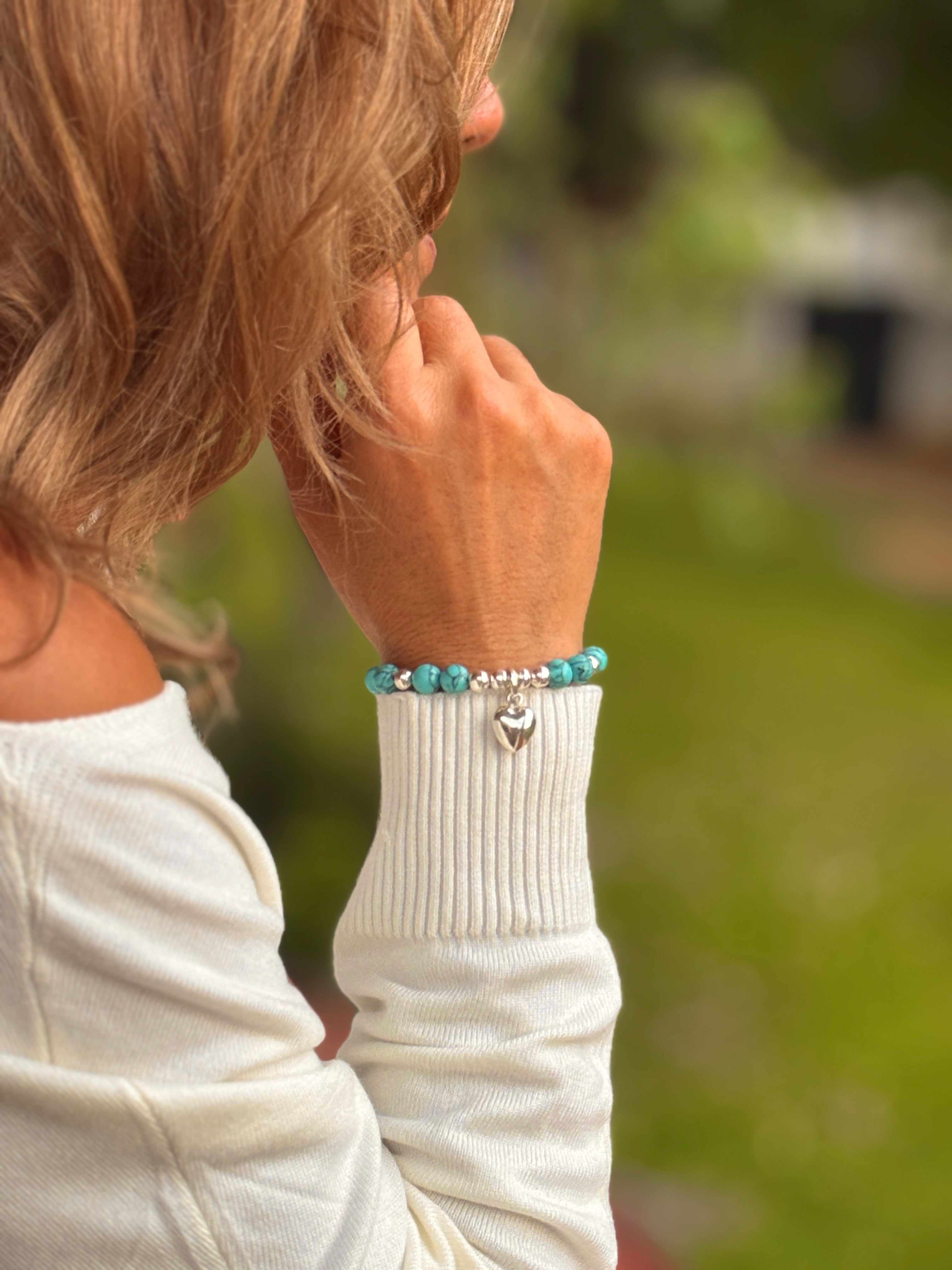 (171200-65.0) Pulsera de Corazón Piedra Turquesa