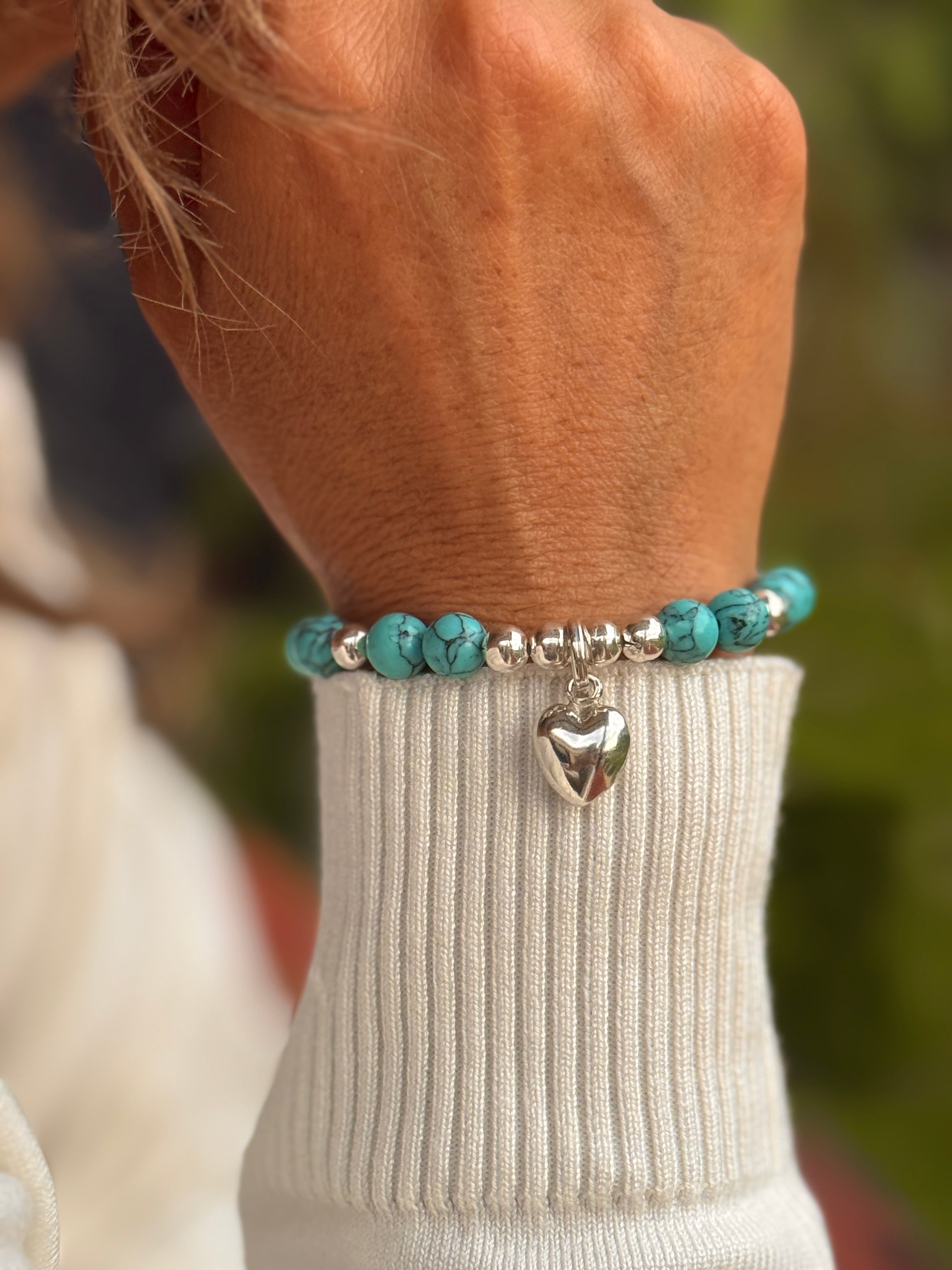 (171200-65.0) Pulsera de Corazón Piedra Turquesa