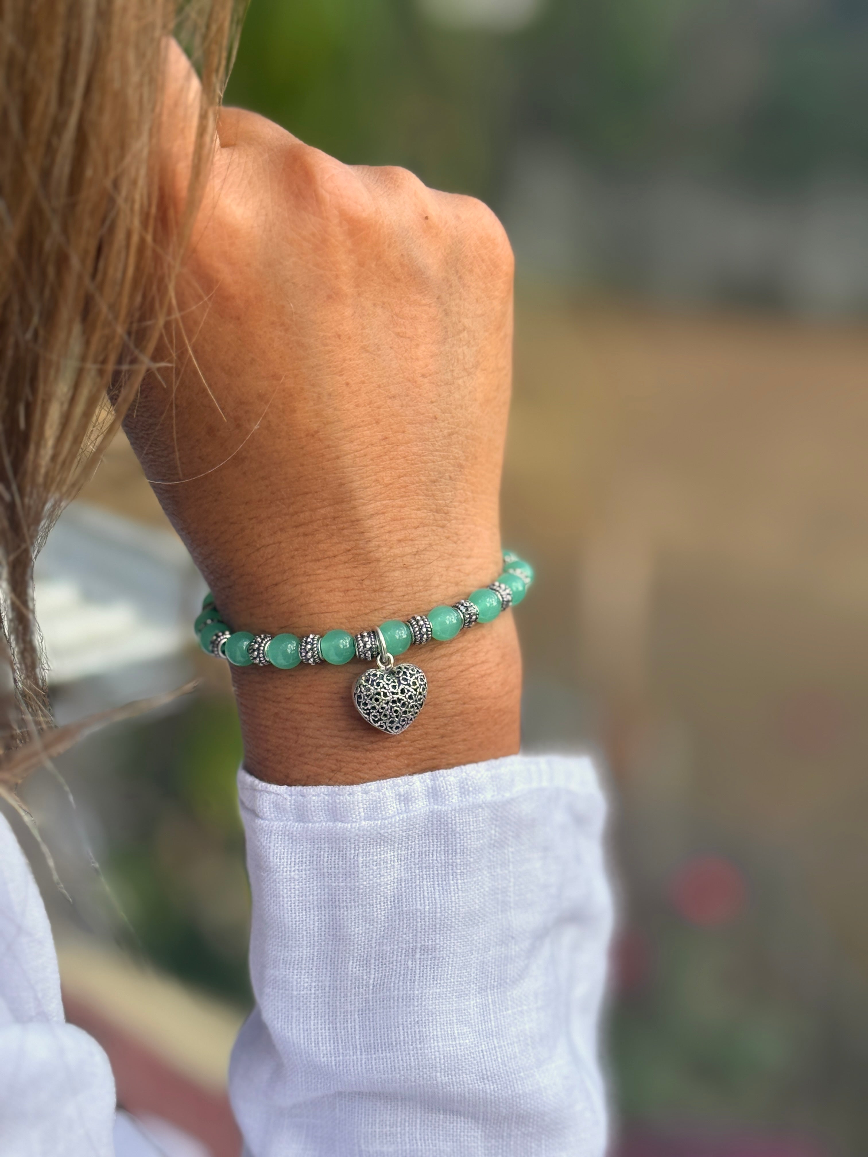 (171150-15.8) Pulsera de Corazón con Piedra Ópalo