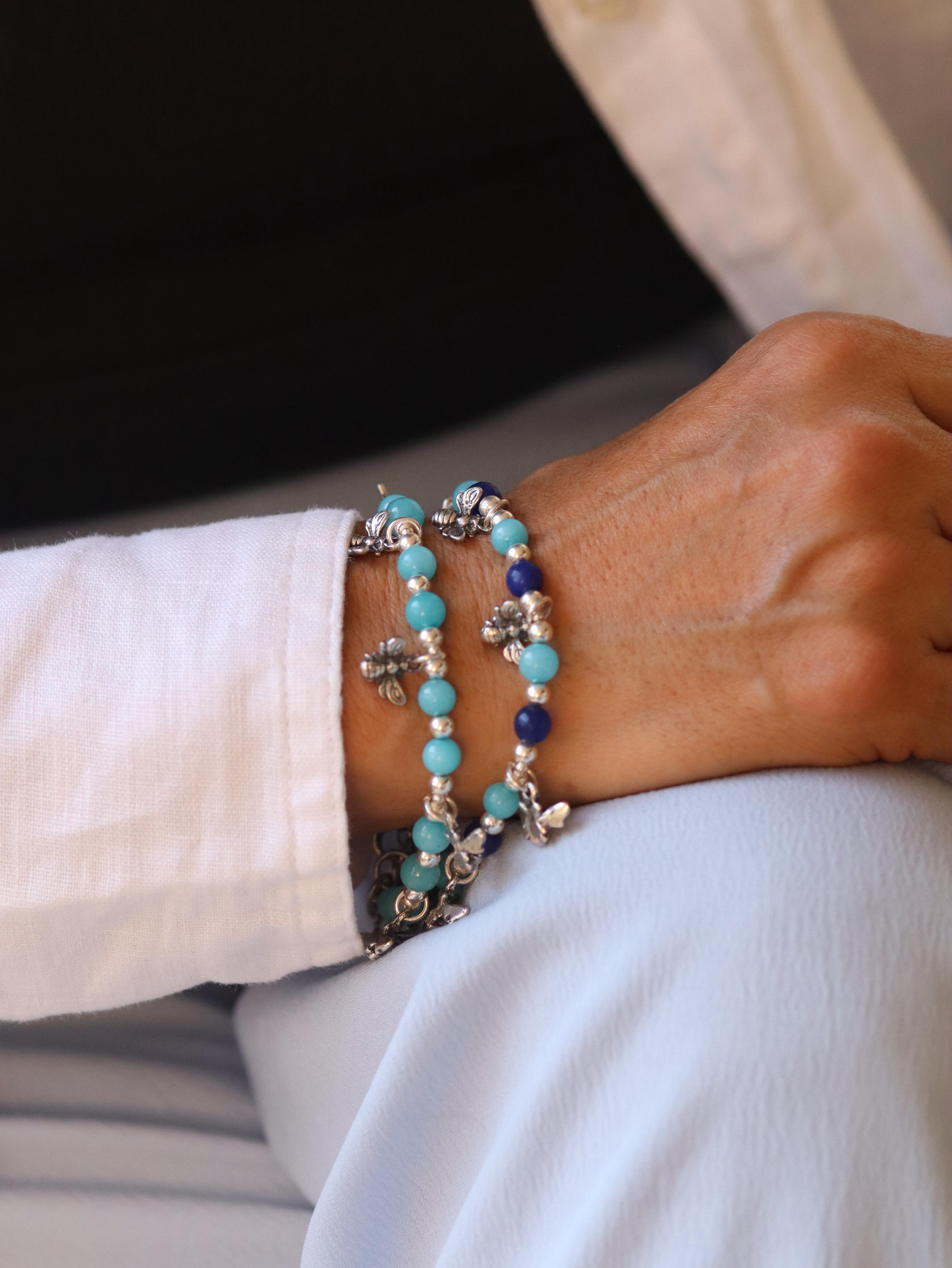 (17100-15.7) Pulsera de Abeja con Piedra Sodalita y Amazonita