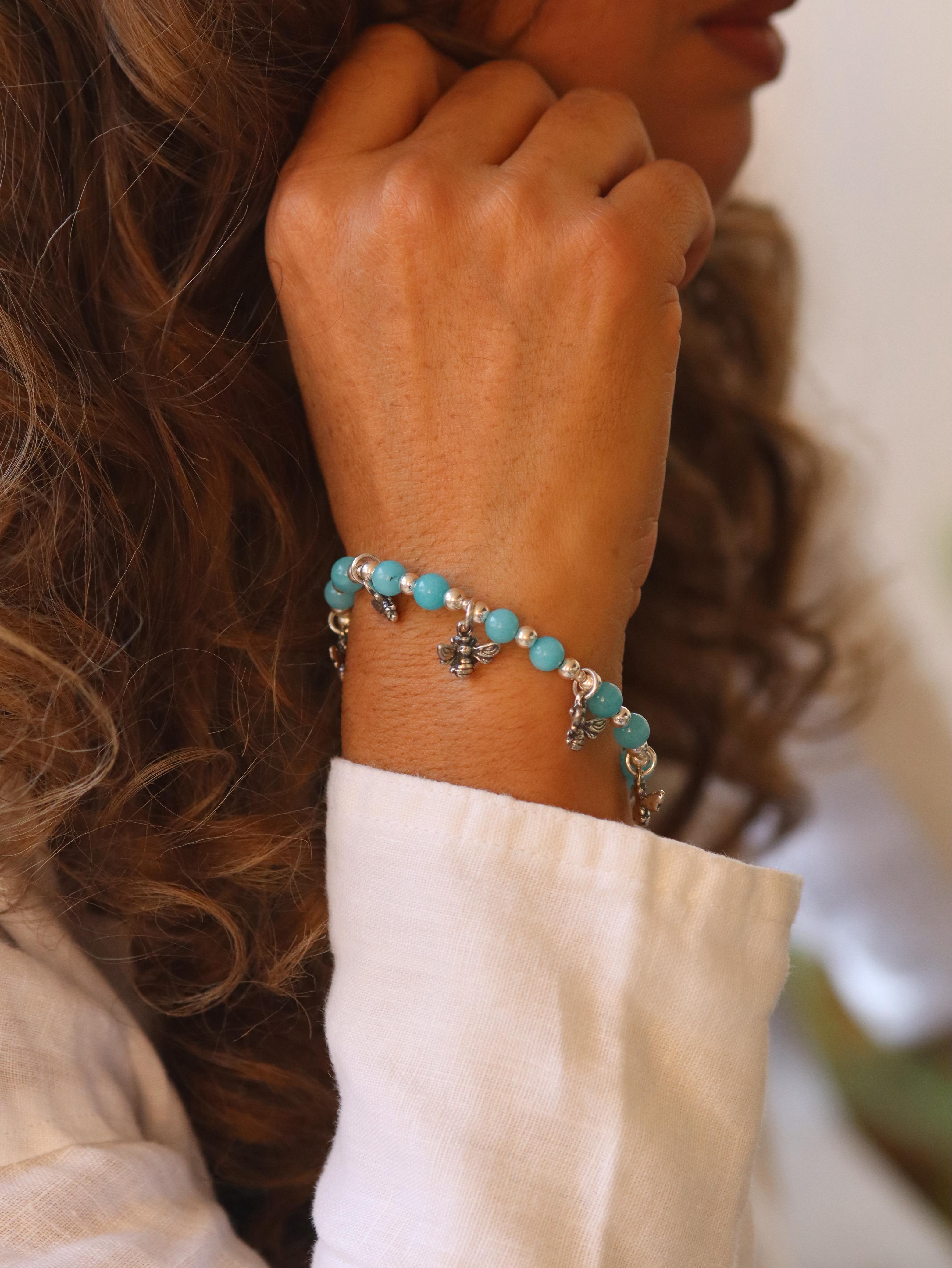 (17100-16.2) Pulsera de Abeja con Piedra Amazonita