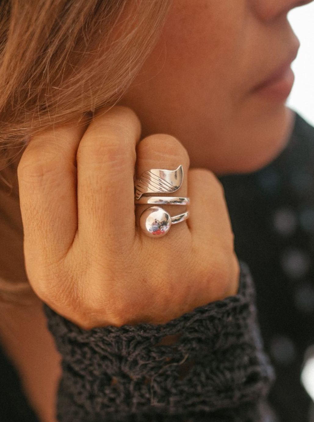 Anillo de plata diseño de bola (01400-808)