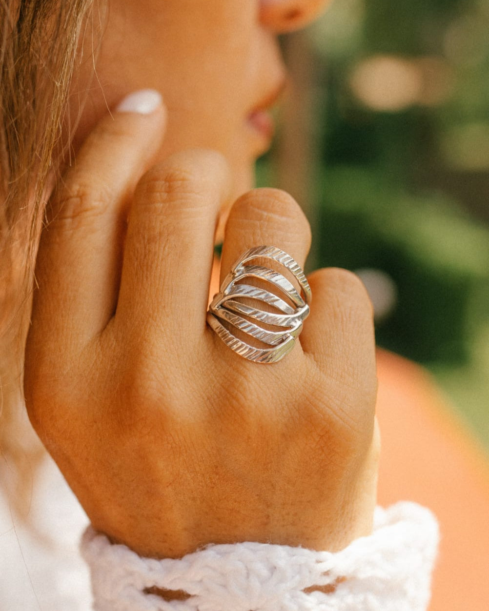 Anillo de plata labrada (01300-009)