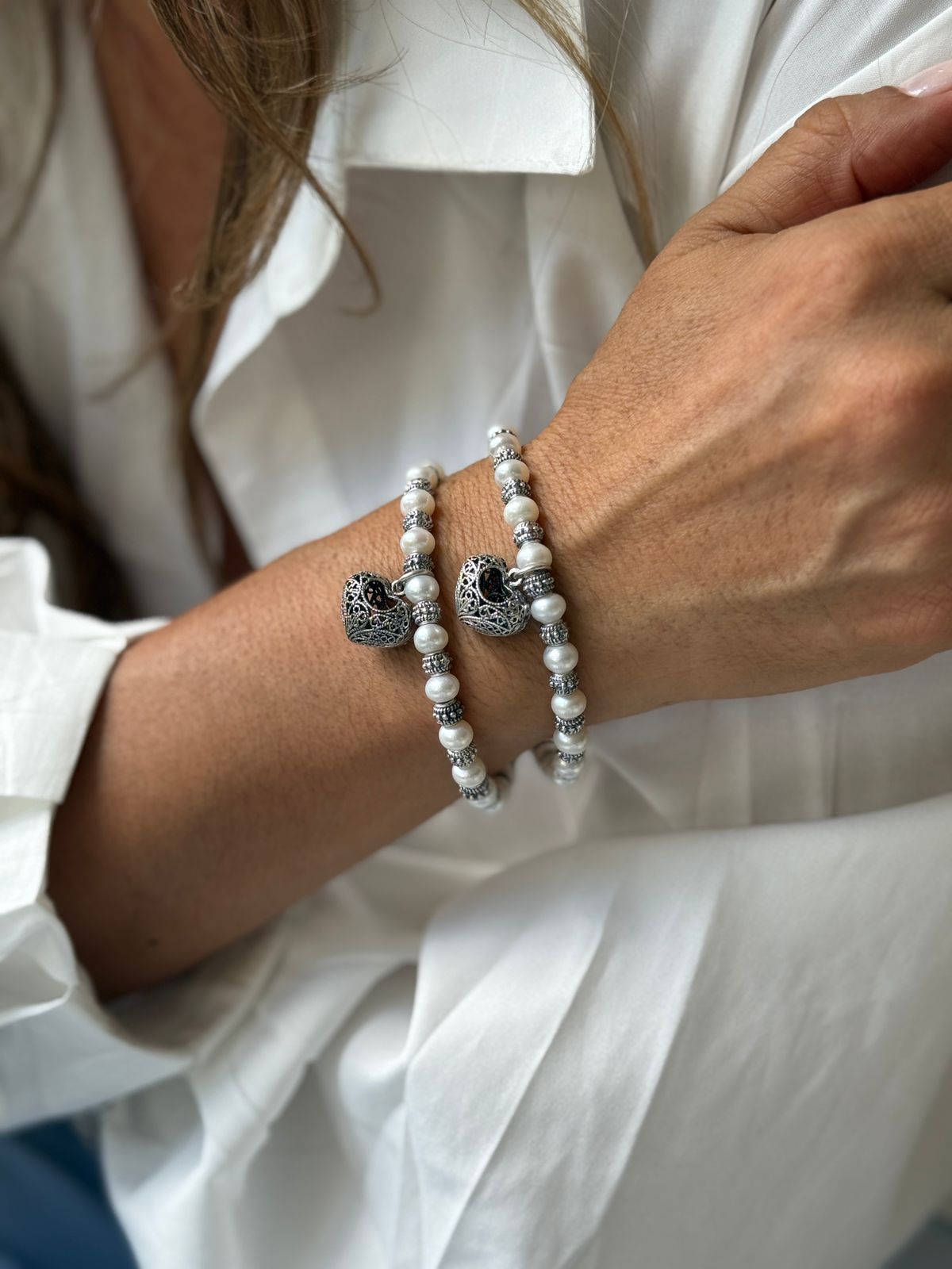 Pulsera de Corazón con Perlas