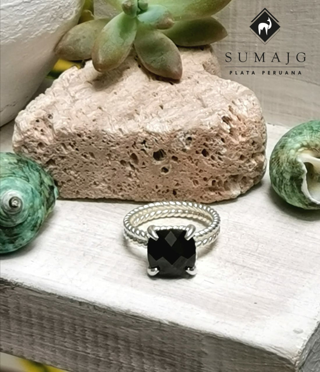 Anillo de plata y piedra onyx (01250-421) - Sumajg Joyas