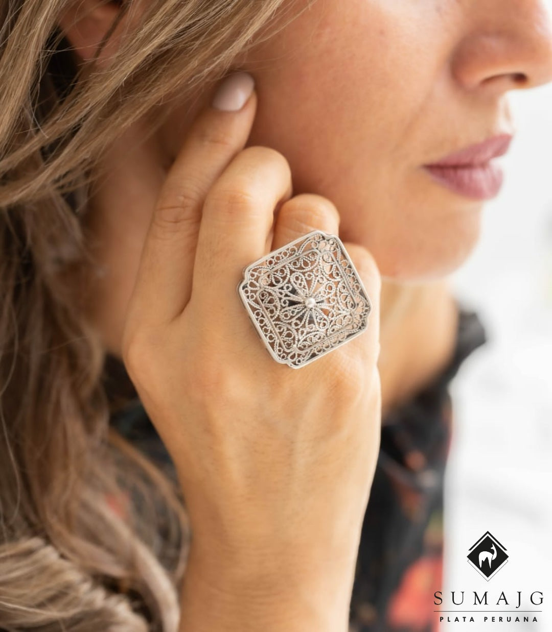 Anillo cuadrado de filigrana (01600-015) - Sumajg Joyas