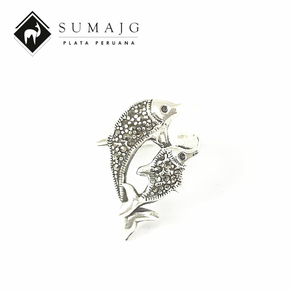 Anillo delfines con piedra zirconia(09525-183) - Sumajg Joyas