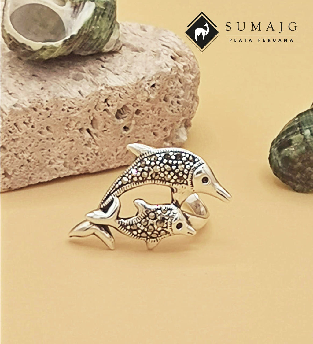 Anillo delfines con piedra zirconia(09525-183) - Sumajg Joyas