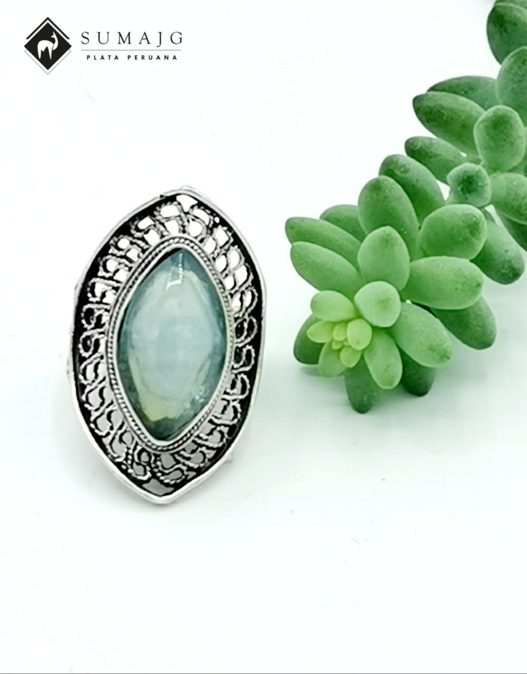 Anillo de plata y piedra natural (01475-028) - Sumajg Joyas