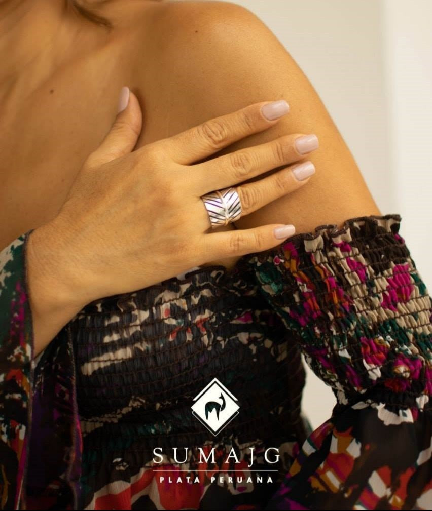 Anillo de plata tipo hoja (01450-067) - Sumajg Joyas