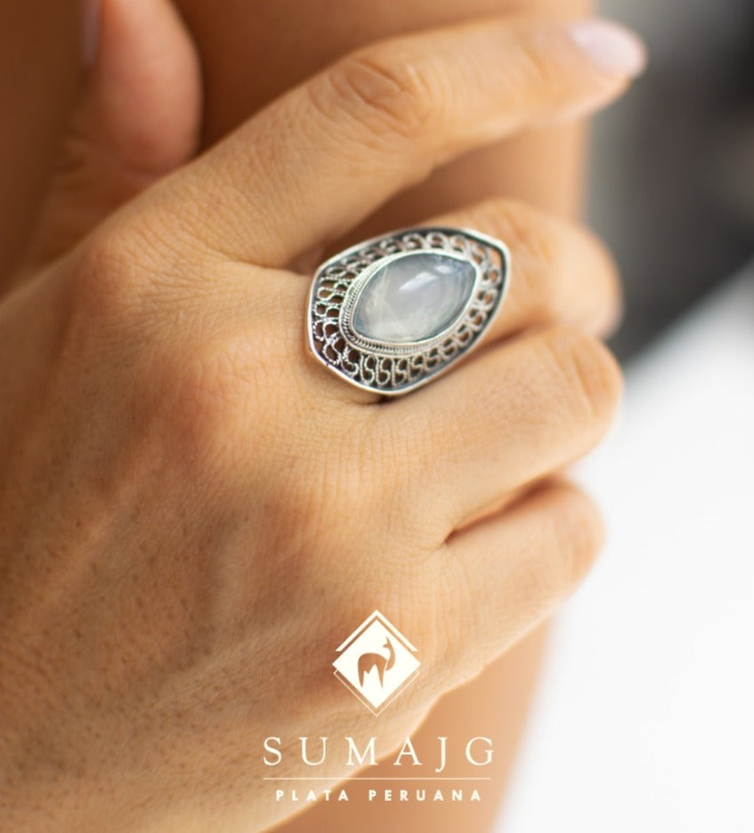 Anillo de plata y piedra natural (01475-028) - Sumajg Joyas